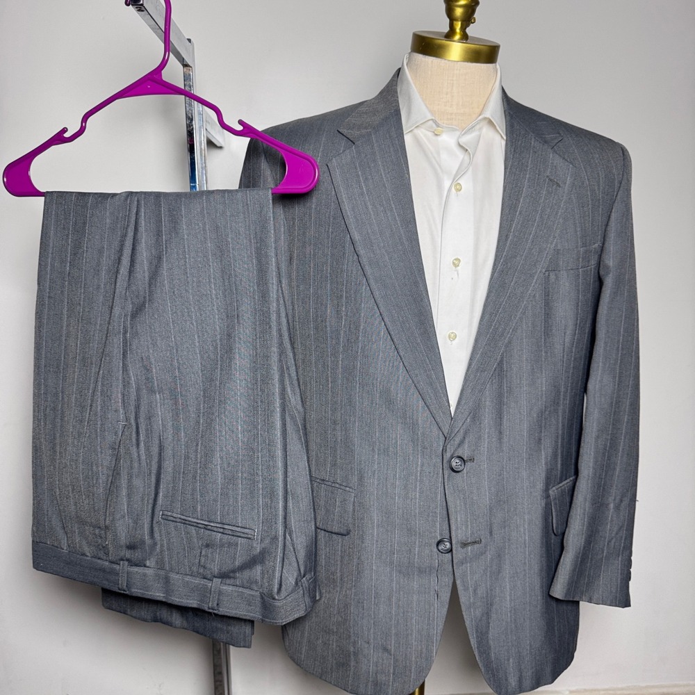 Towncraft Suit Mens 42R 35W Grey Pinstripe 2 Button Notch Lapel Wool Blend